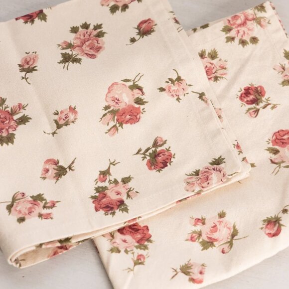 Cream Fabric Rose Square Napkins (Set of 2) Cottagecore Kitchen Decor - Picture 5 of 5